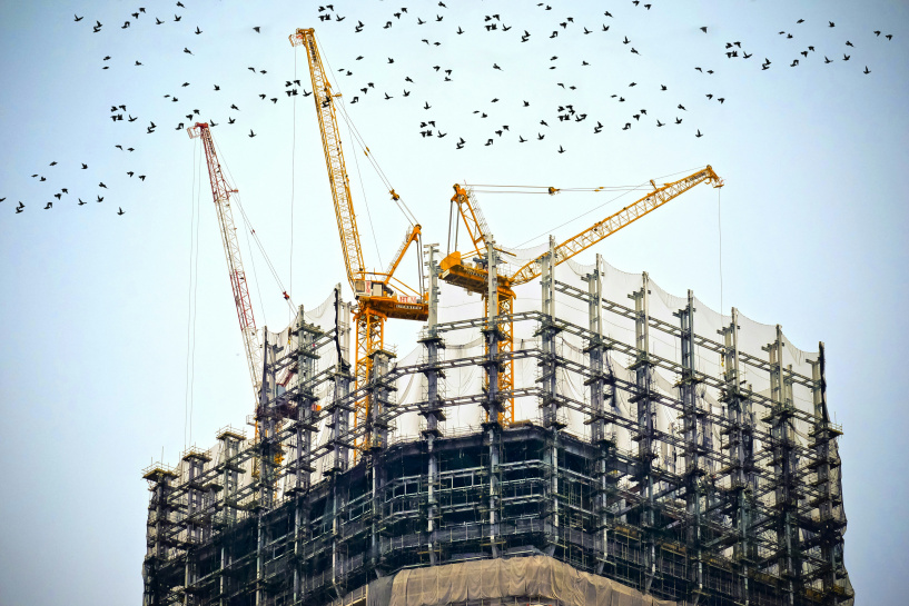 Construction worker wearing AR smart glasses